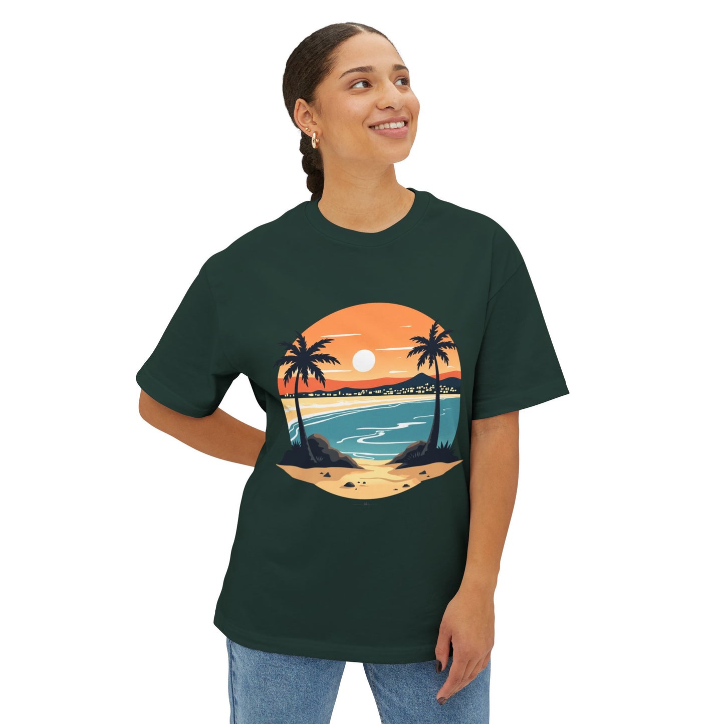 Beach Sunset Graphic Tee — Palm Tree Surf Vacation T-Shirt